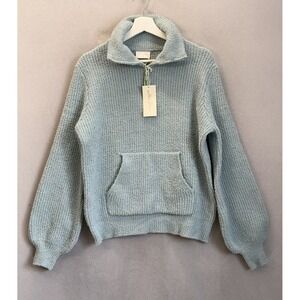 Allie Rose Women's Sz M Cyan 1/4 Zip Pocket Front Soft Knit Pullover Sweater NWT